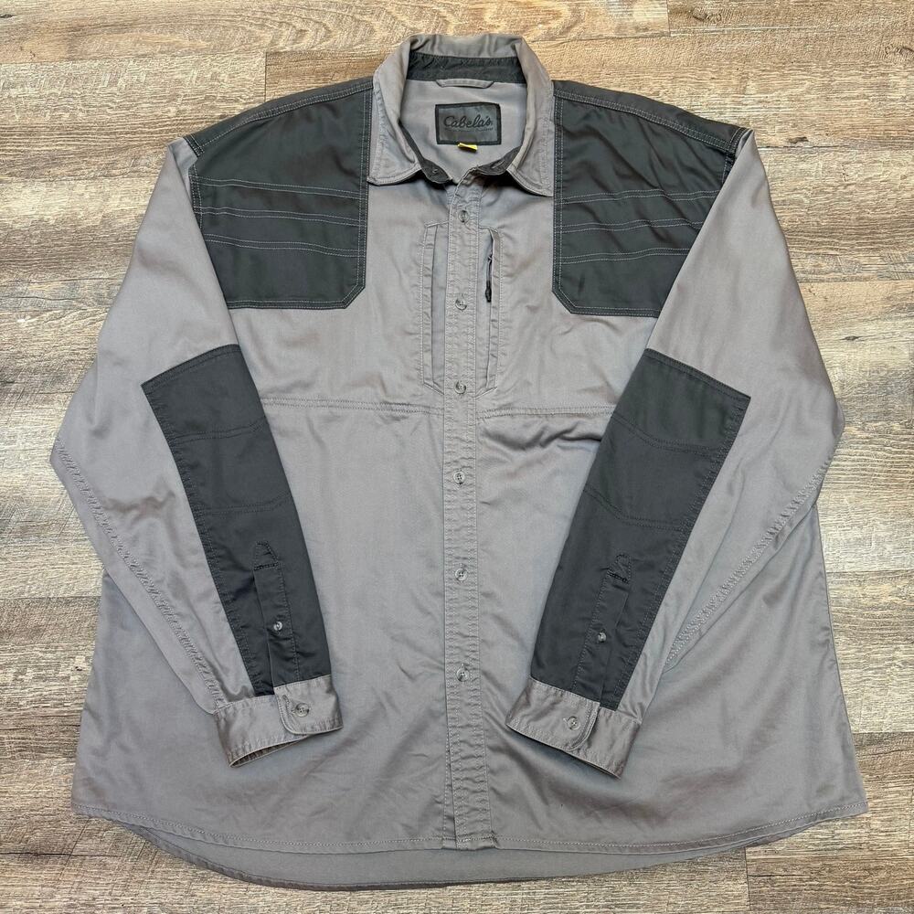 Cabelas Mens 2XL Shooting Shirt Gray Padded Shoulder Sleeve Long Sleeve Hunting